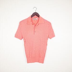 MR TURK Men's Small rib knit Polo Shirt Pink Merino wool  short sleeve
